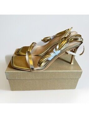 New GenShuo Strappy Lace Up Gladiator Gold Wedding Party Stiletto Heels Size 9